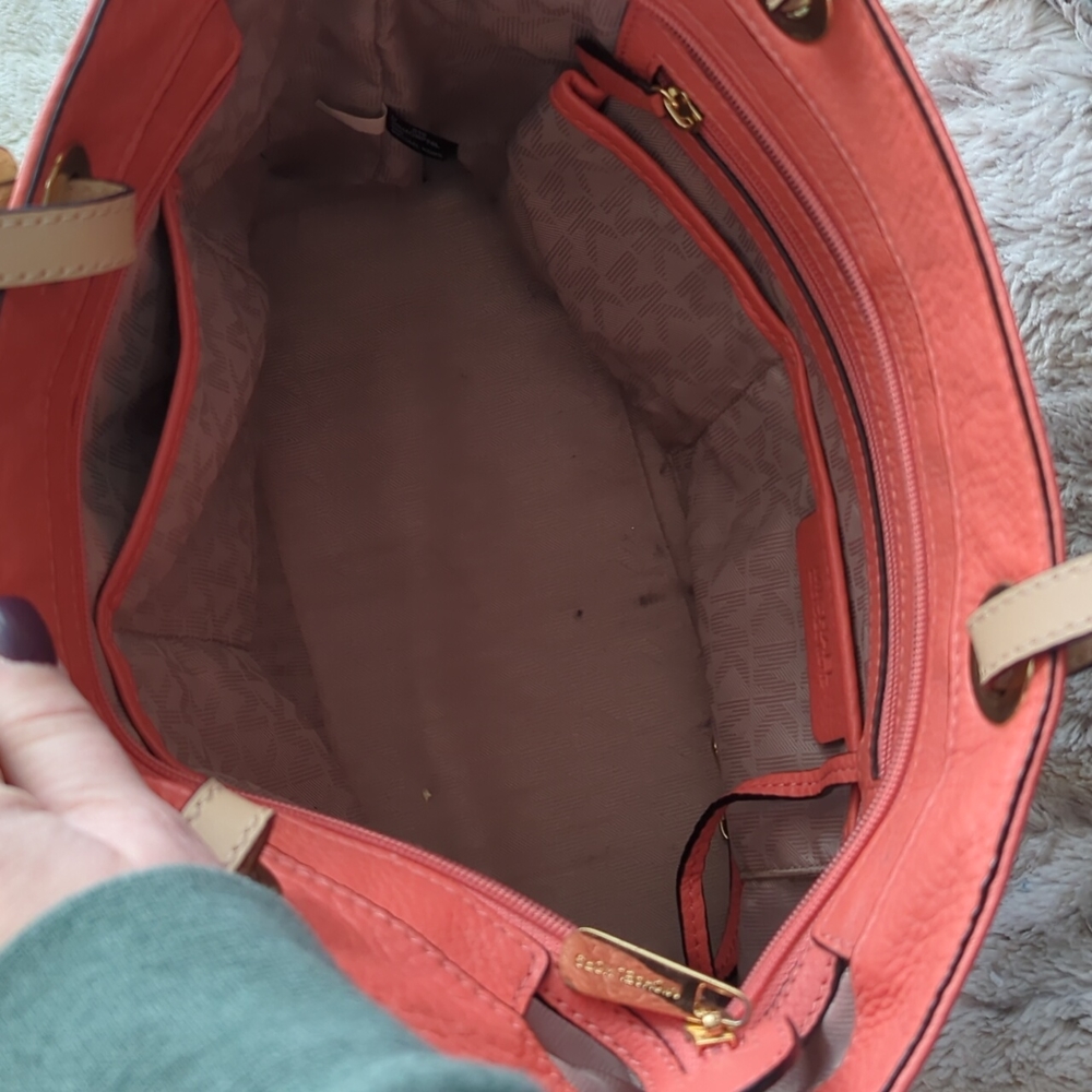 Michael Kors Peachy Pink Pebbled Leather Shoulder Tote Bag Purse Many Pockets - Picture 12 of 16